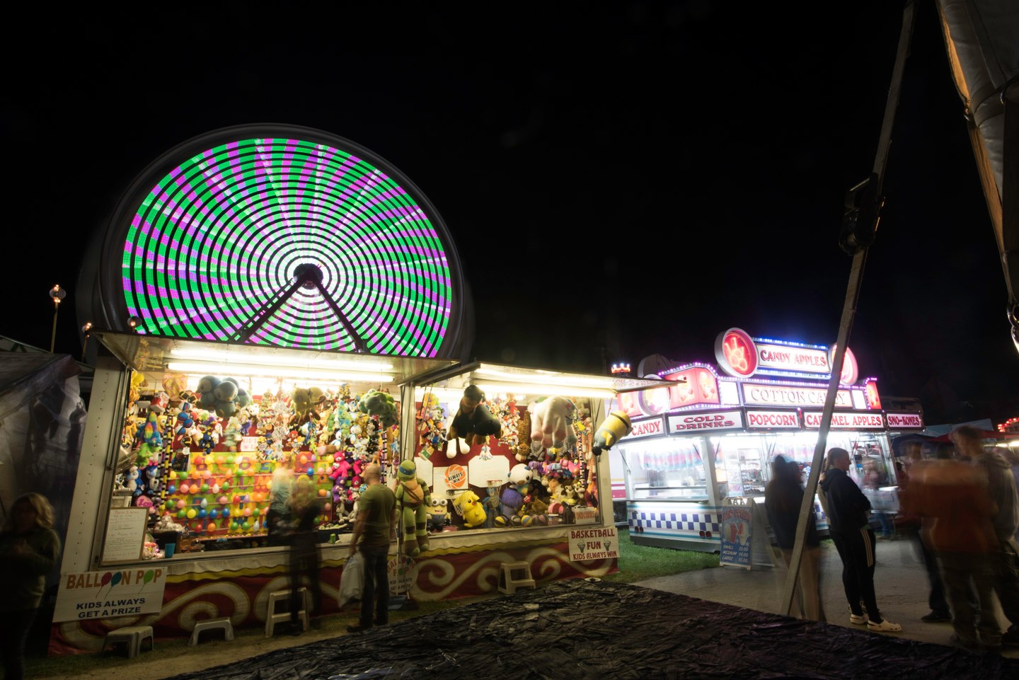 The fair at night is a whole new scene, lights, activity, and a different crowd