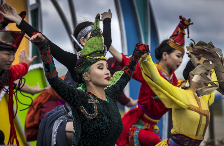 Dancers at the opening ceremony of the Naadam festival in Ulaanbaatar, Mongolia.
