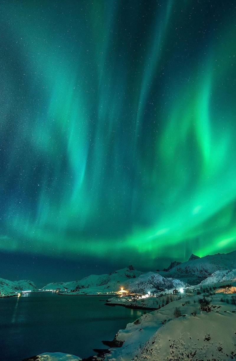 The Northern Lights above the Lofoten Islands, Norway.