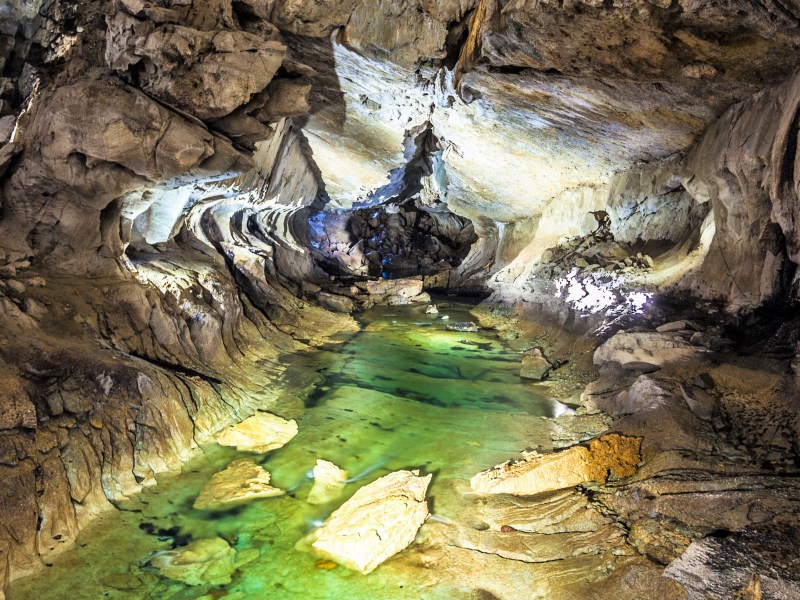 Clearwater Cave is Asia’s longest, at some 66mi (107km) in length.  A 2.5mi (4km) nature trail weaves through its depths.