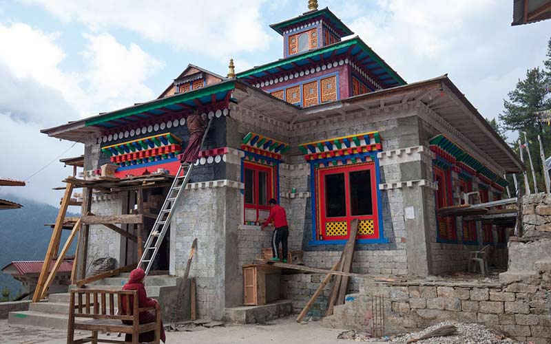 Construction at a monastery in Phakding.