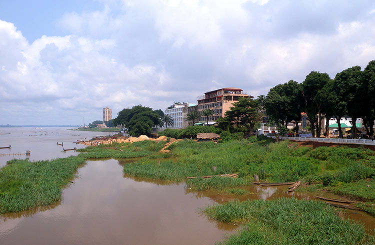 Bangui cityscape along the right bank of the Ubangui river, Central African Republic