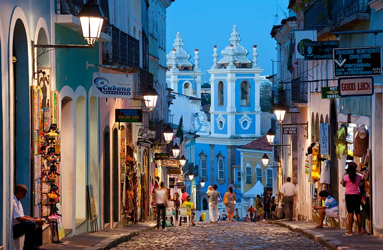 Salvador's historic center at dusk, Bahia, Brazil 