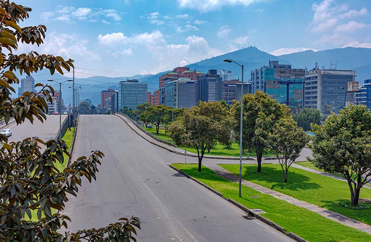 La Castellana area of Bogota, which is usually packed, now deserted during the coronavirus lockdown