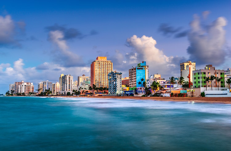 The resort skyline of Condado Beach, San Juan, Puerto Rico.