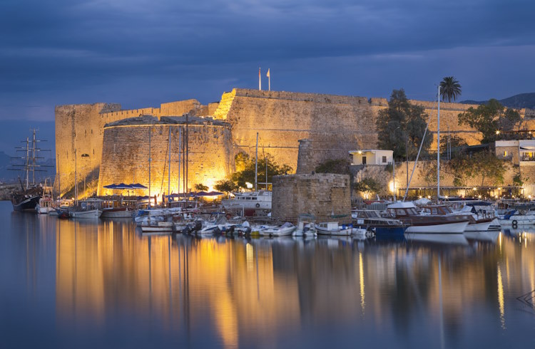 The historic harbor of Kyrenia, Northern Cyprus.