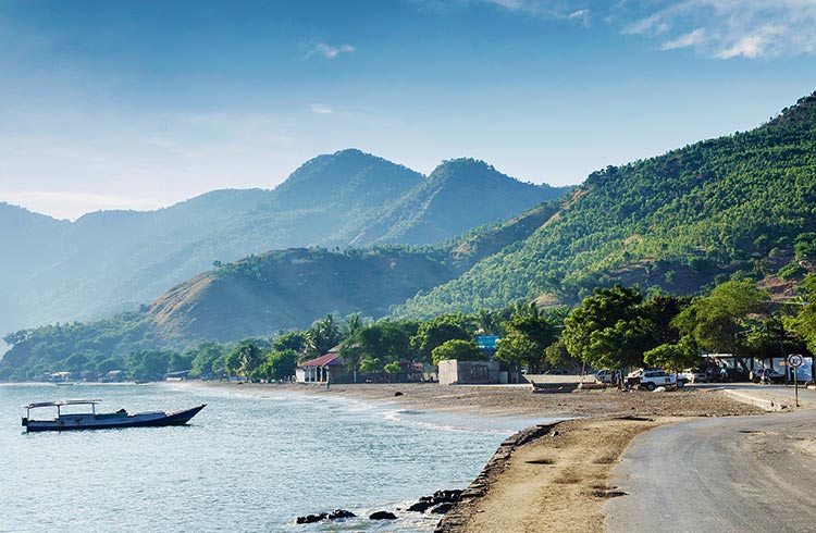 Tropical exotic paradise coastline beach of Dili in East Timor at dawn