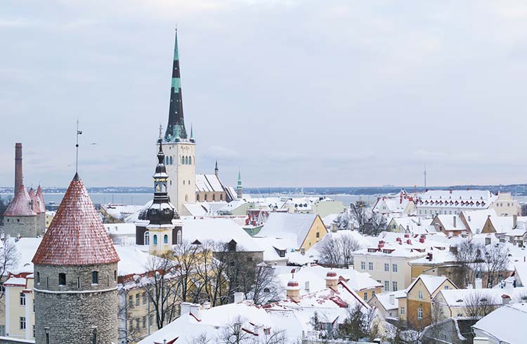 Snow covered city in Estonia