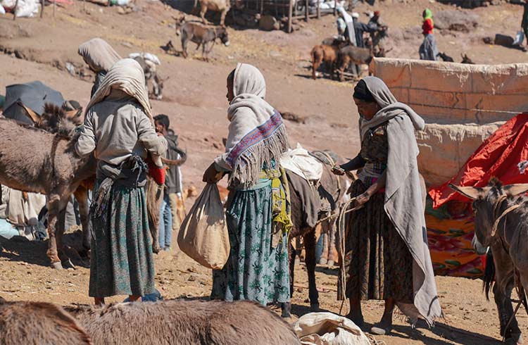 Women walking through the Lalibela market, Ethiopia