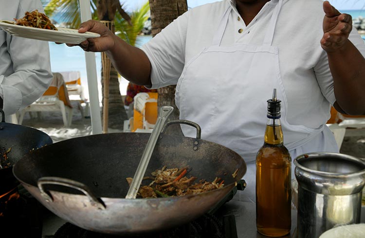 Tasty stir fry in beach restuarant in Caribbean