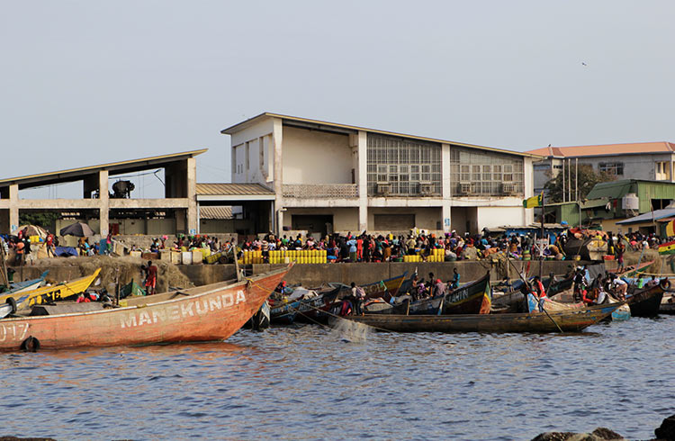The very busy port of Boulbinet in Conakry, Guinea, West Africa