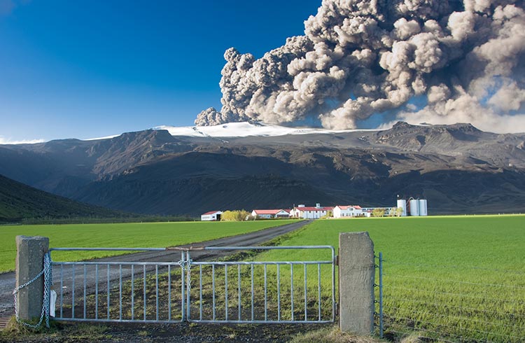 Eyjafjallajokull erupting in the distance