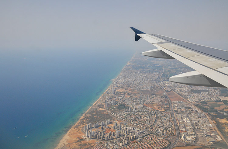 Flying over the Israeli coast in an approach to Ben Gurion Airport, Israel