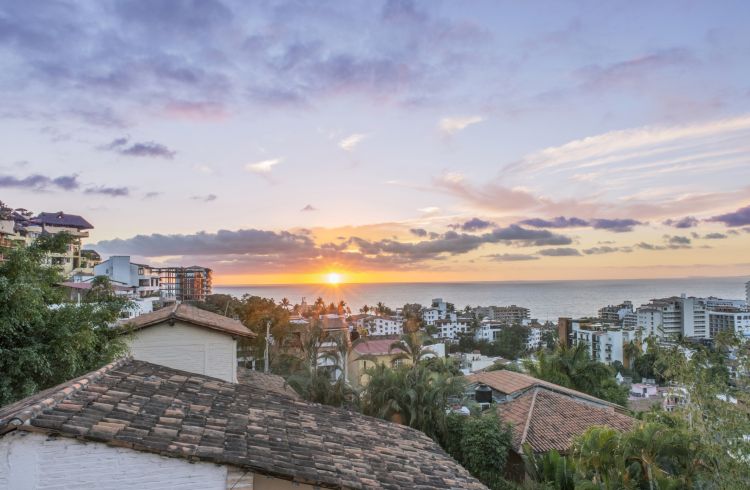 City rooftops at sunrise in Puerto Vallarta, Jalisco, Mexico