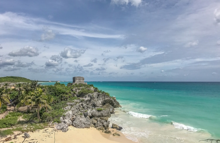 Mayan ruins along the coast in Tulum, Mexico.