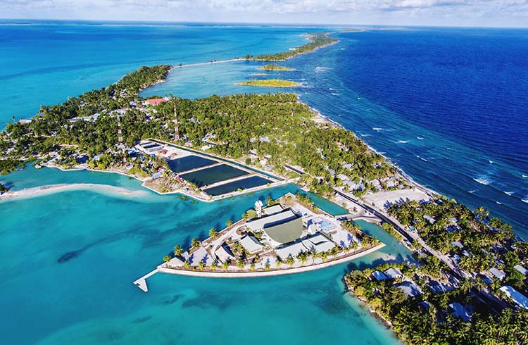 Aerial view of an island in Kiribati