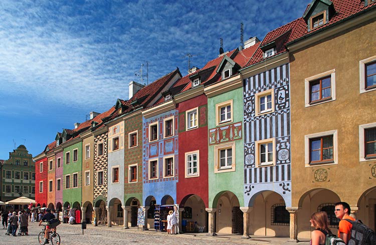 Historic houses on Old Market Square in Poznan, Poland