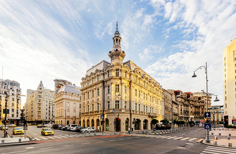 Bucharest historical center with Calea Victoriei boulevard, Romania