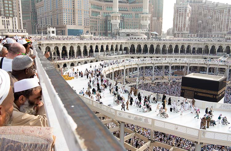 Muslim pilgrims seen walking and praying inside Kaaba, the most holiest shrine in Muslim religion, at the Grand Mosque in Mecca