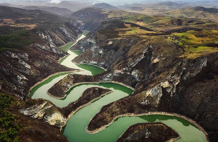 Winding bends of the Uvac river in Serbia