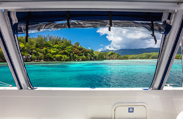 View of the Seychelles from a boat