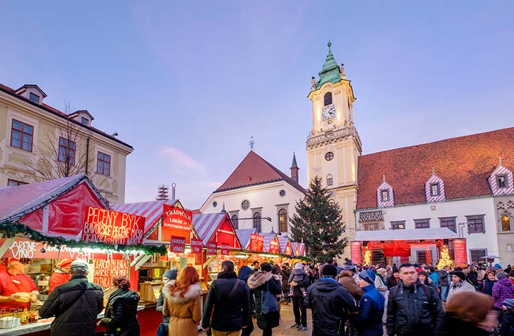 Crowds in the Main Square - one of the best known squares in Bratislava, where every year a traditional Christmas Market is held