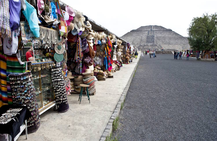 Souvenir stalls at the Teotihuacan ancient site in Mexico.