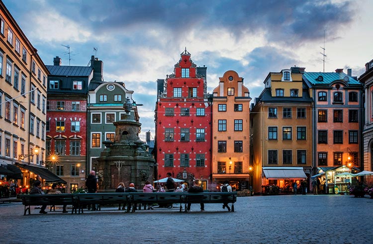 Nightfall on Stortorget Square in Stockholm's Old Town