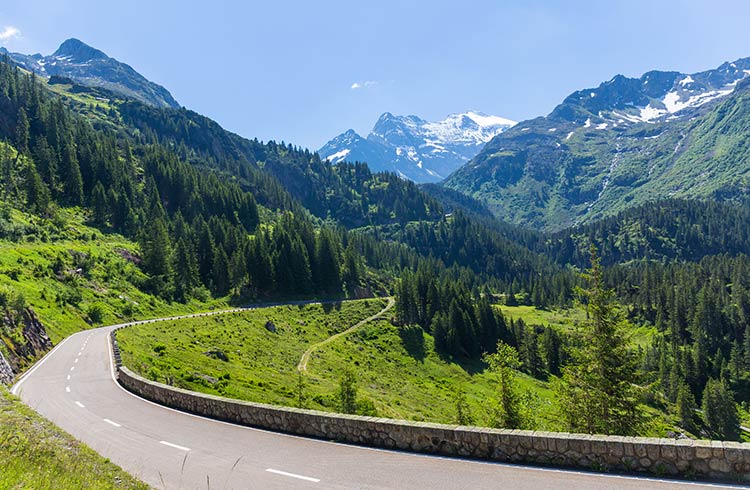 Scenic mountain roads in Switzerland on a clear day