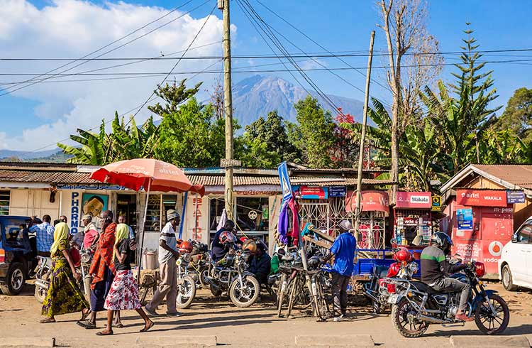 Crowded streets in a small town in Tanzania