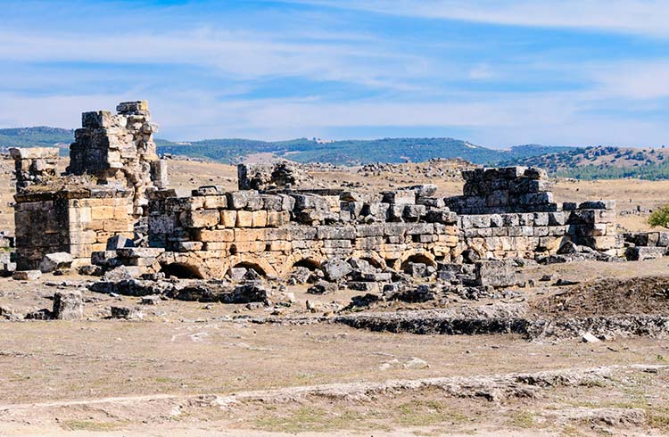 Roman building destroyed by an earthquake at Hieropolis, Pamakkule, Turkey
