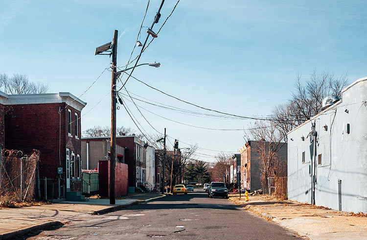 In de straten van de binnenstad van Camden, New Jersey