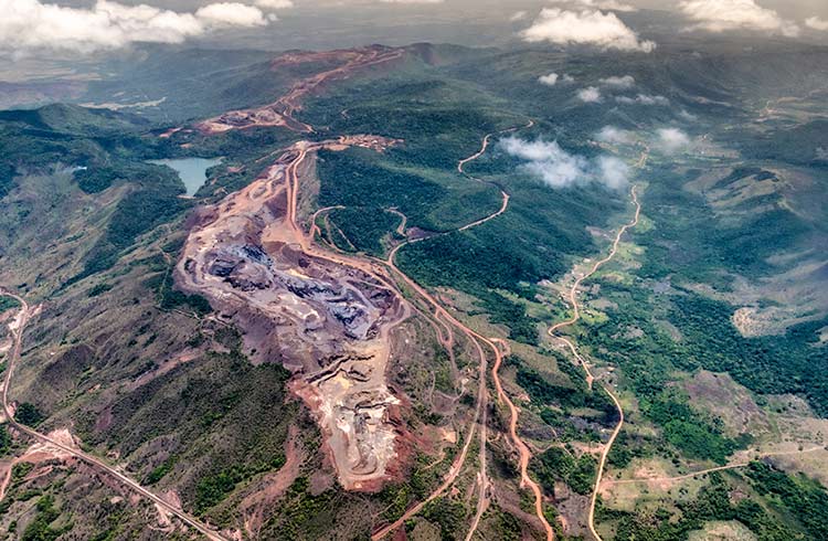 Aerial view of a bauxite mine in Ciudad Guayana, Venezuela