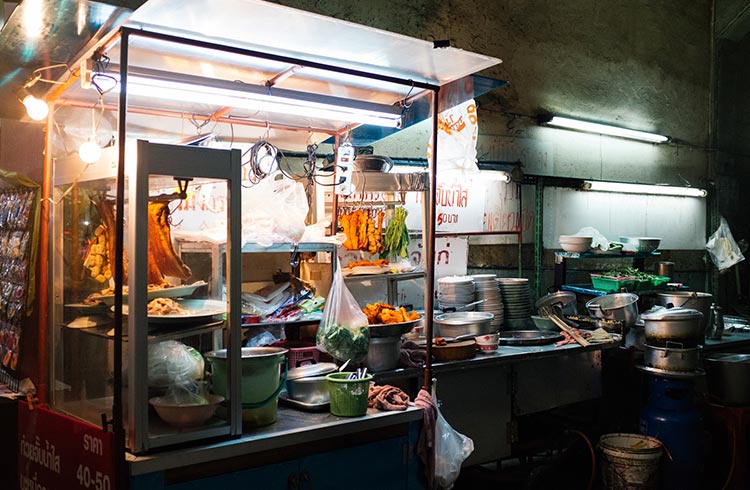 A food stall at a night market in Bangkok