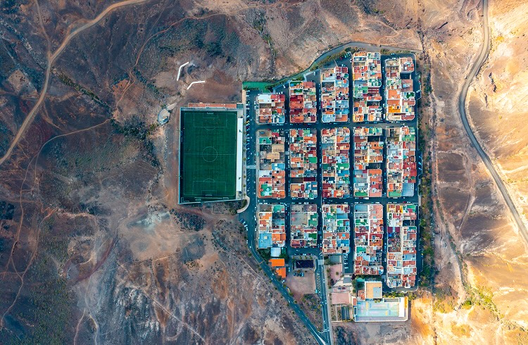 Aerial view of colorful houses in Las Palmas de Gran Canaria, Spain
