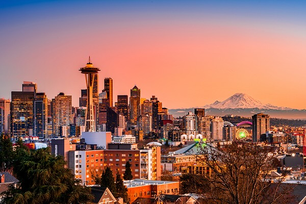 The Seattle skyline at dusk