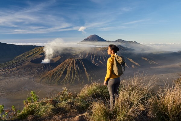 A woman hiking in Indonesia