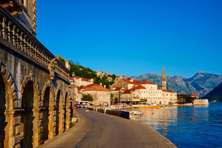 Montenegro, Adriatic coast, Bay of Kotor, Kotor, village of Perast, church tower
